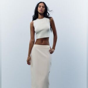 ZARA Women's Two Piece Top + Maxi Skirt Set in Nude Size Large